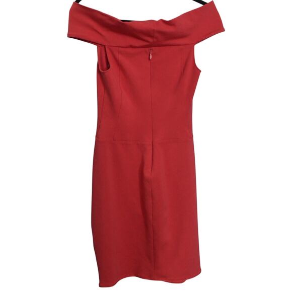 Halston Heritage Smooth Operator 2 Off Shoulder Sheath Mini Dress Red Cocktail - Picture 5 of 10